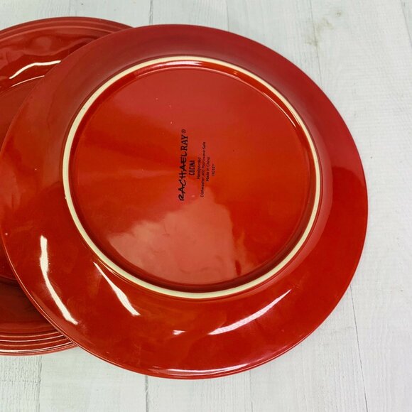 Rachael Ray CUCINA H016Y Cranberry Red HandPainted Stoneware Dinner Plates Set 3 - Picture 3 of 9